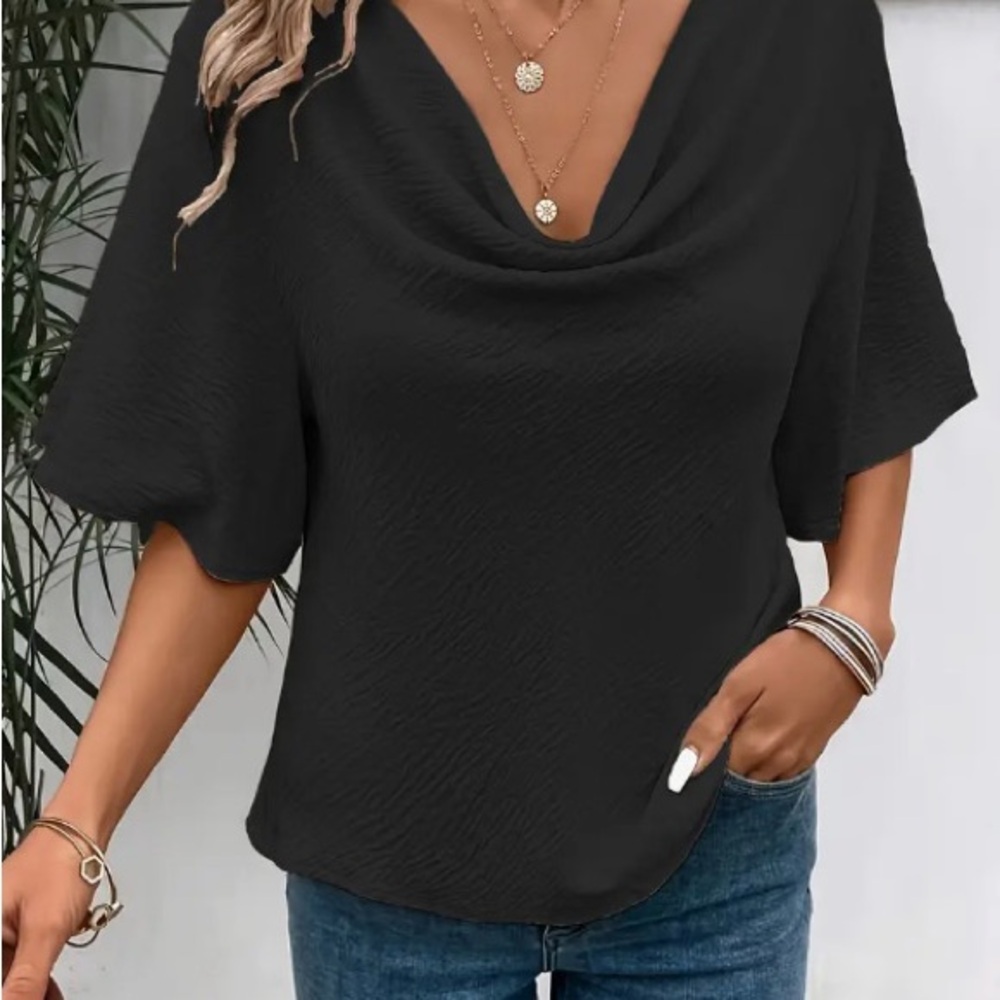 Elegant Black Cowl Neck Women's Top